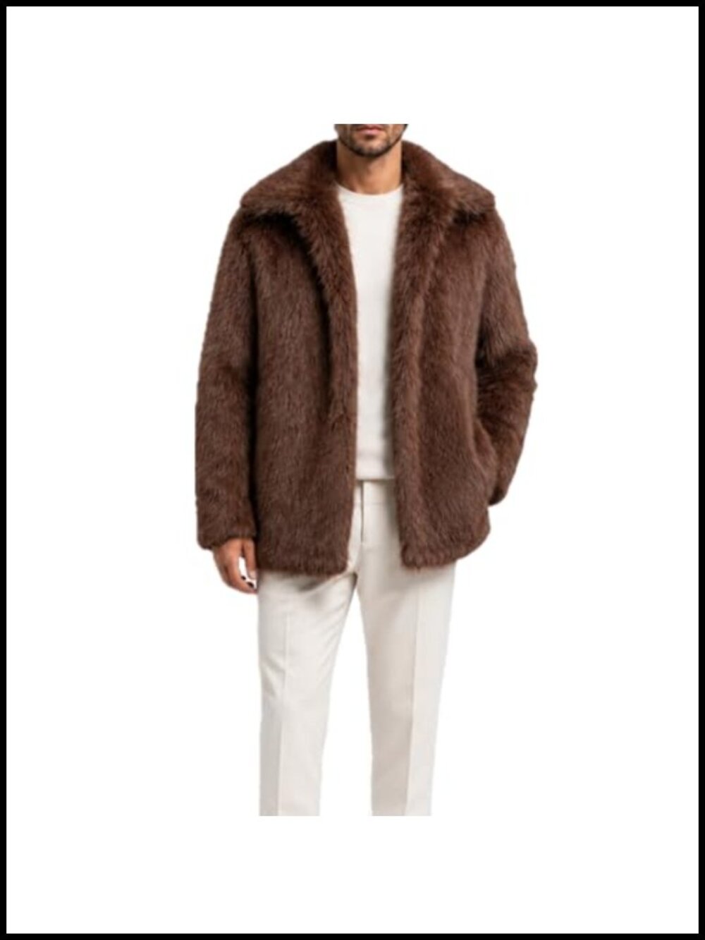 Men's Winter Parka Coat Lapel Long Sleeve Faux Fur Jacket